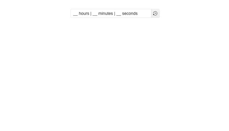 TimeDurationPicker shows scrollable entries for Hours, minutes, seconds
